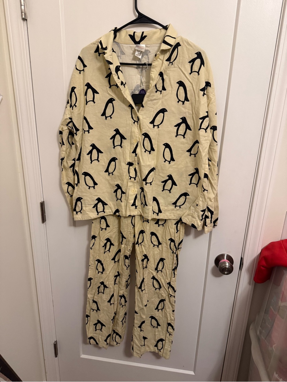Adult Penguin Print Yellow Pajama Set